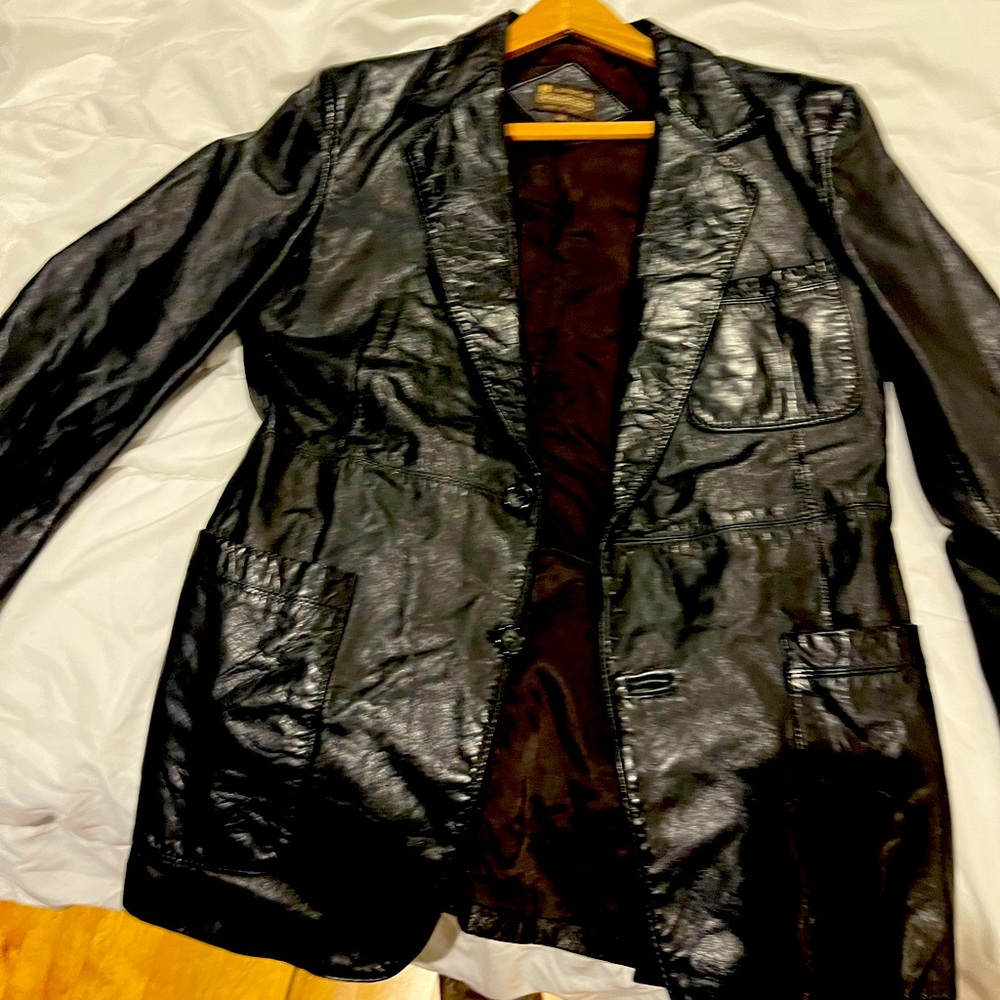 Vintage 70s black leather Members Only blazer sz 36